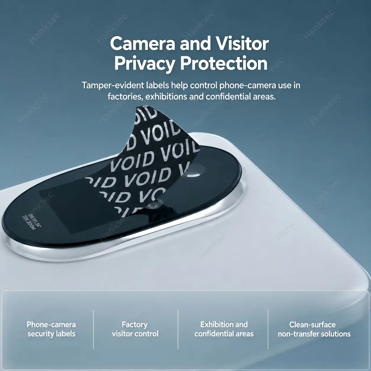 Non-transfer VOID labels for phone cameras and visitor privacy control