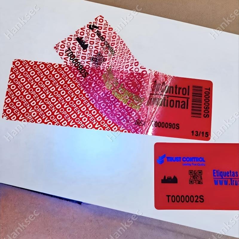 Printed VOID labels with QR codes and barcodes